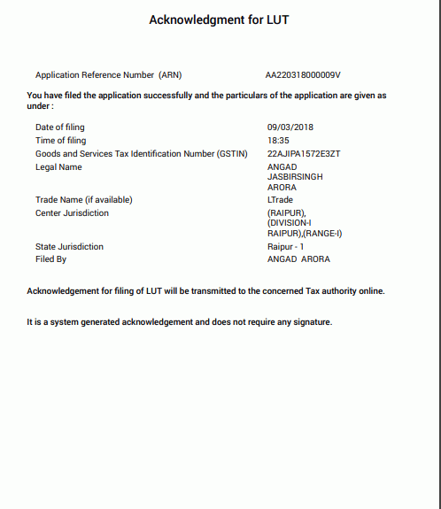 LUT Certificate